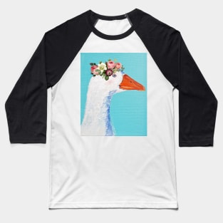 White goose in roses flower crown farmers gift Baseball T-Shirt